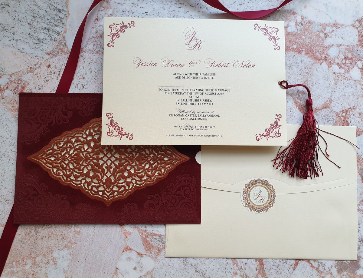 burgundy wedding invitation