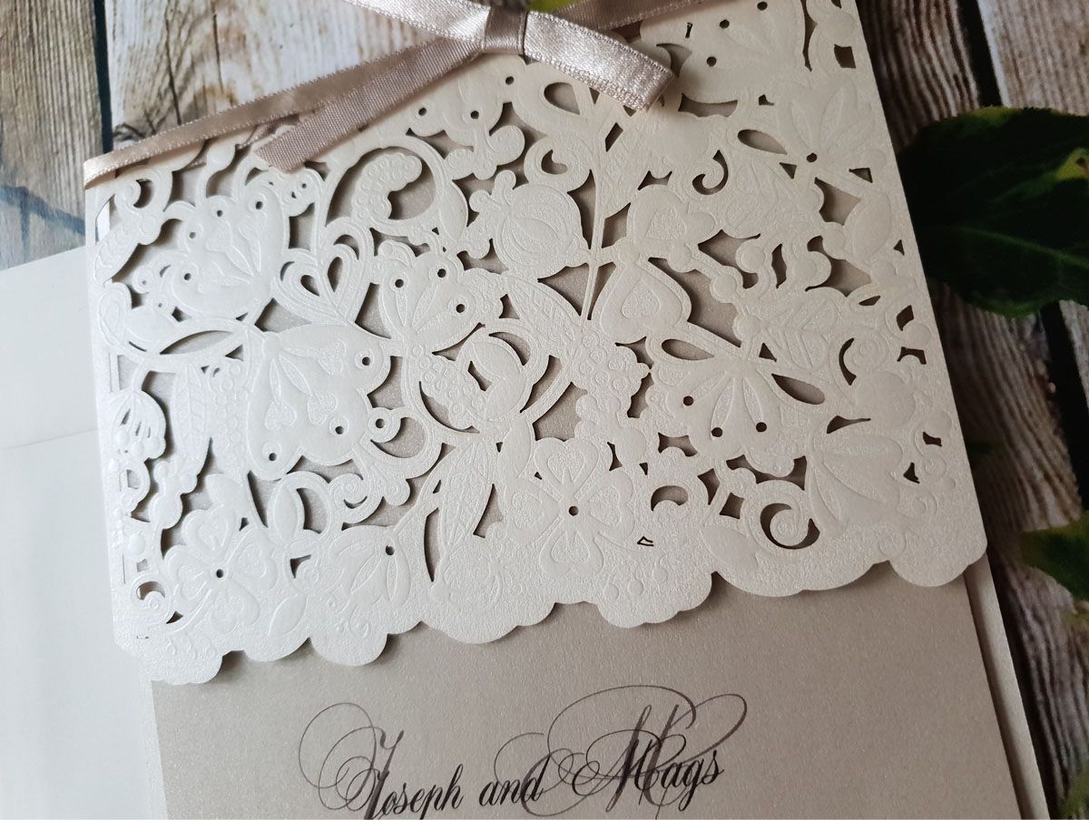 elegant beige shimmer wedding invitation