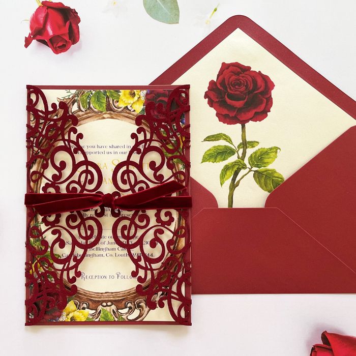 Beauty and the Beast Inspired Laser Cut Wedding Invitations