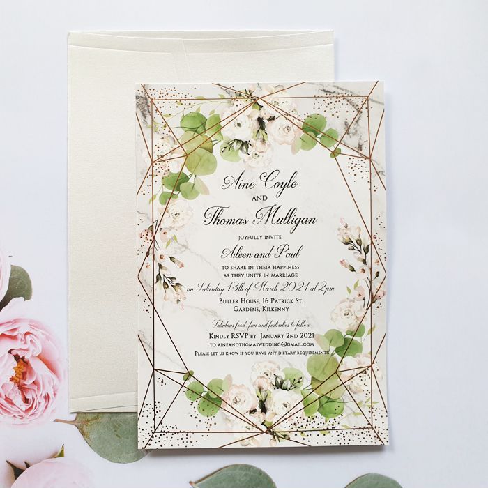 eucalyptus greenery foil wedding invitation
