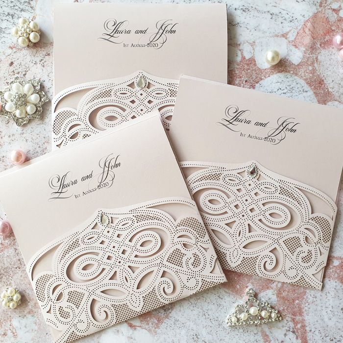 Blush Pink Wedding Invitations with Delicate Crystal