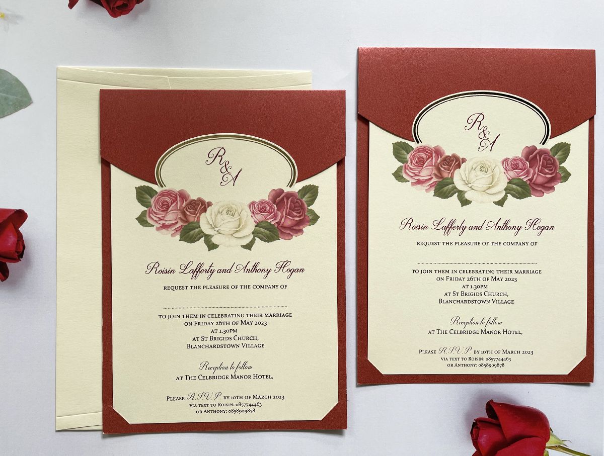burgundy roses wedding invitation