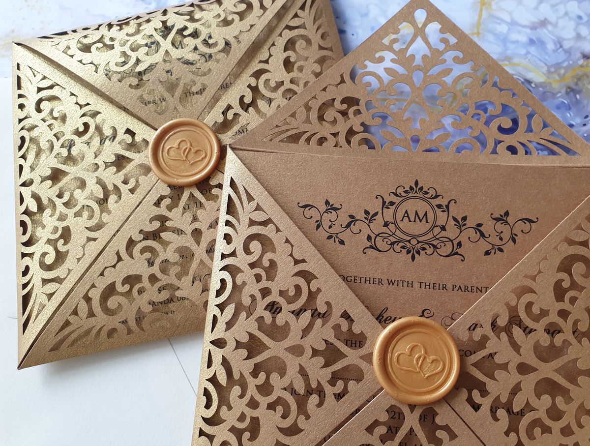 Beautiful modern gold wedding invitation