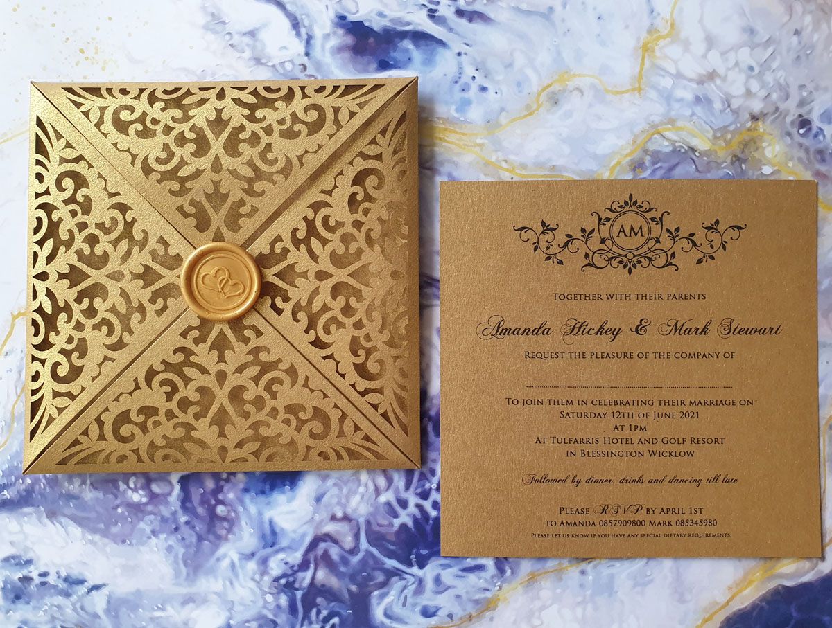 Beautiful modern gold wedding invitation