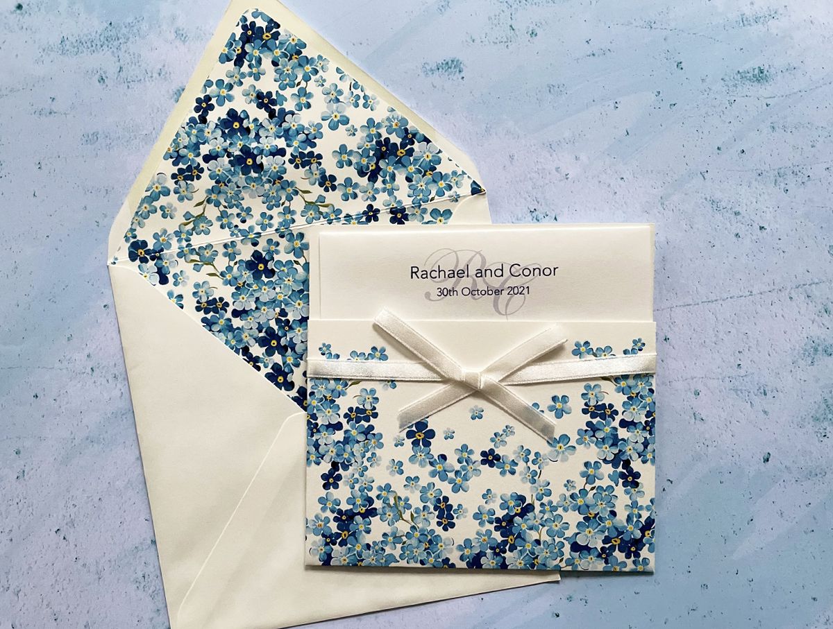 blue floral wedding invitation