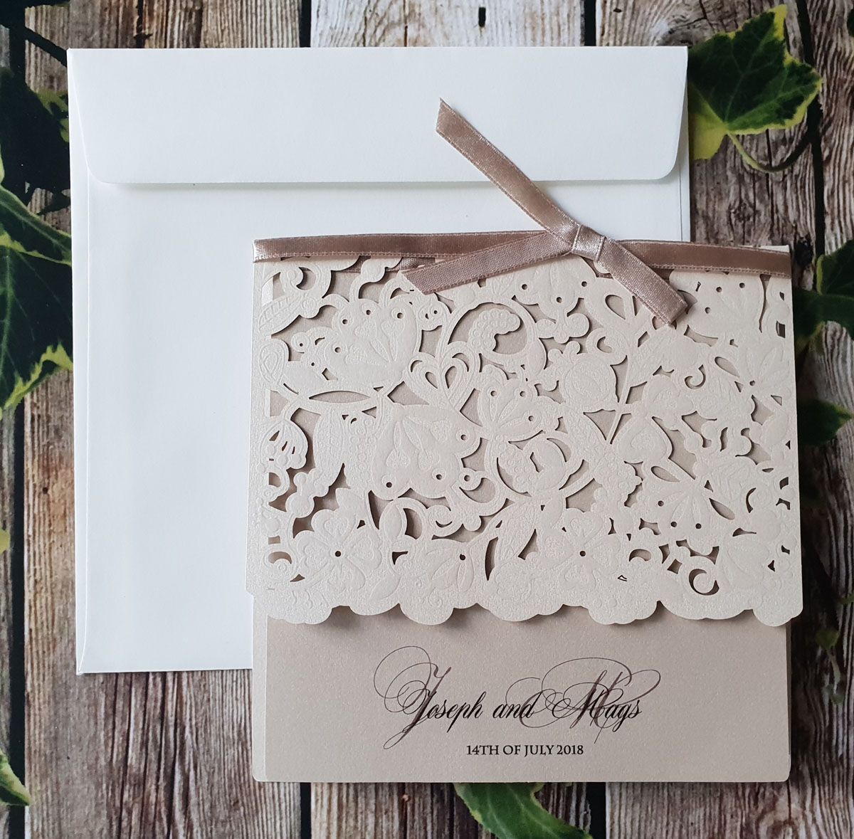 elegant beige shimmer wedding invitation