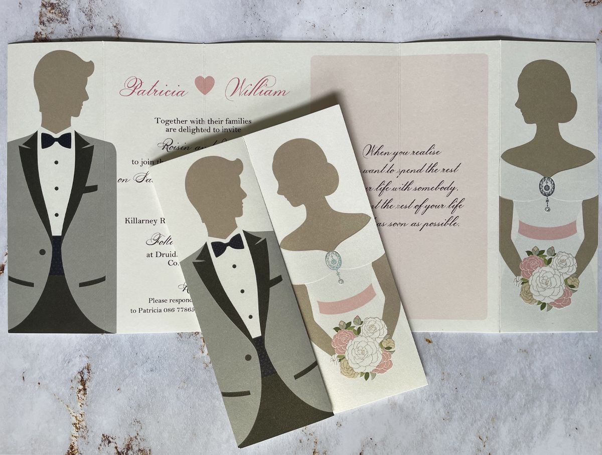 elegant bride and groom wedding invitation