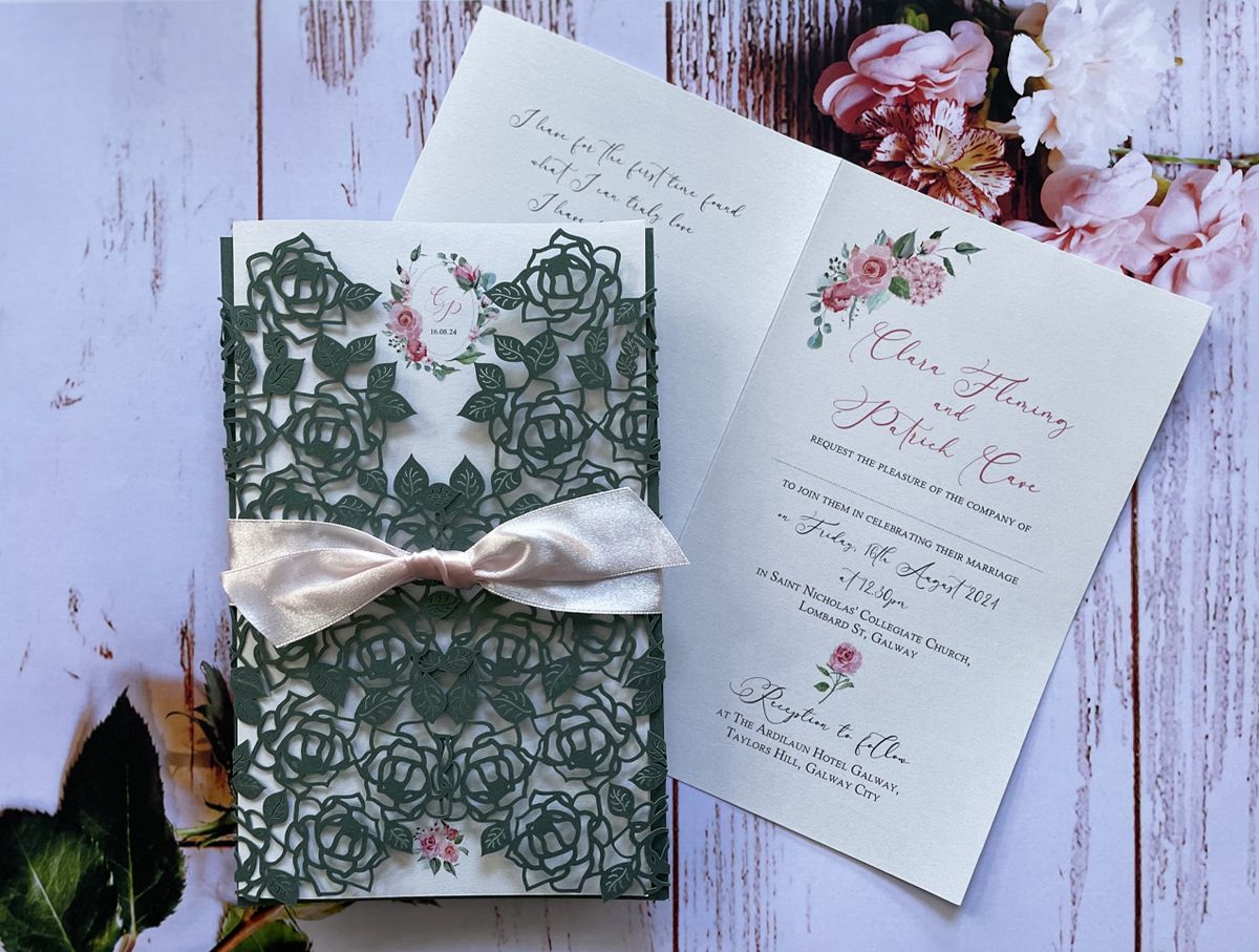 elegant emerald green wedding invitation