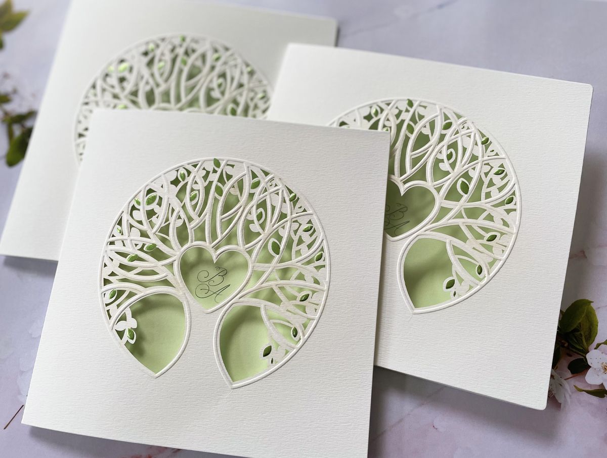 light green tree wedding invitation