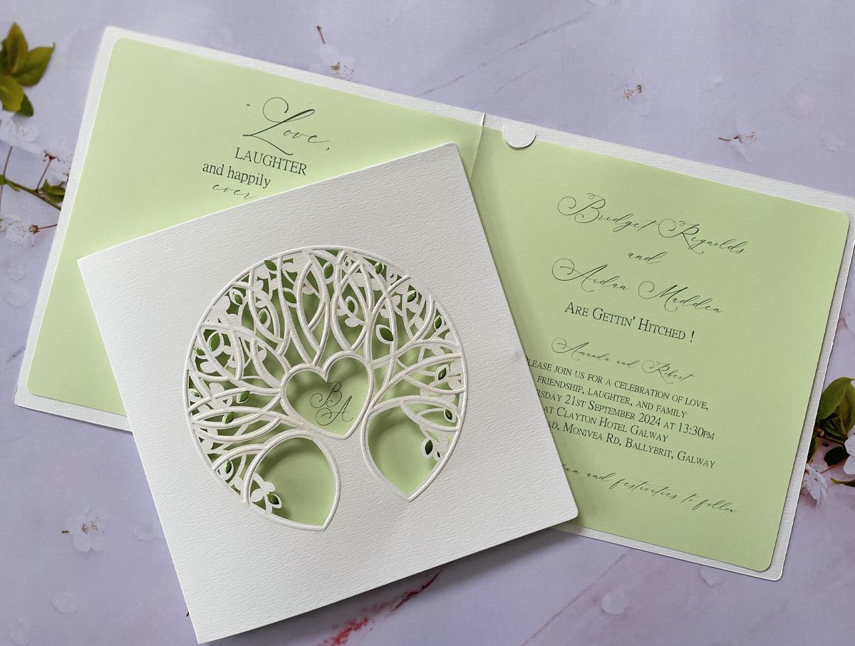 light green tree wedding invitation
