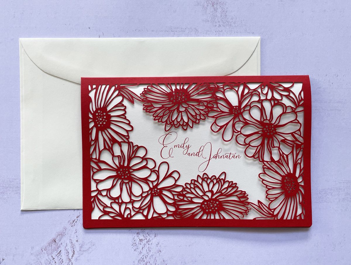 floral red wedding invitation