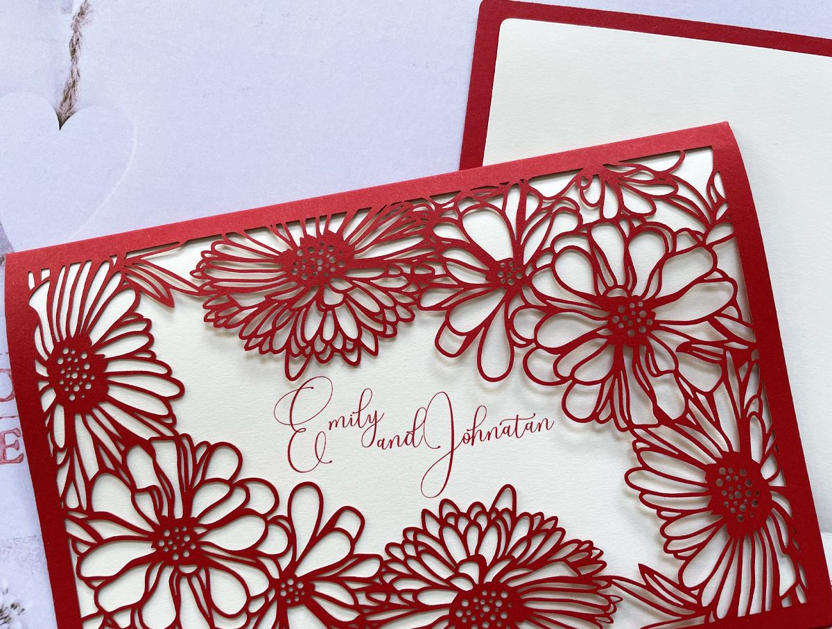 floral red wedding invitation