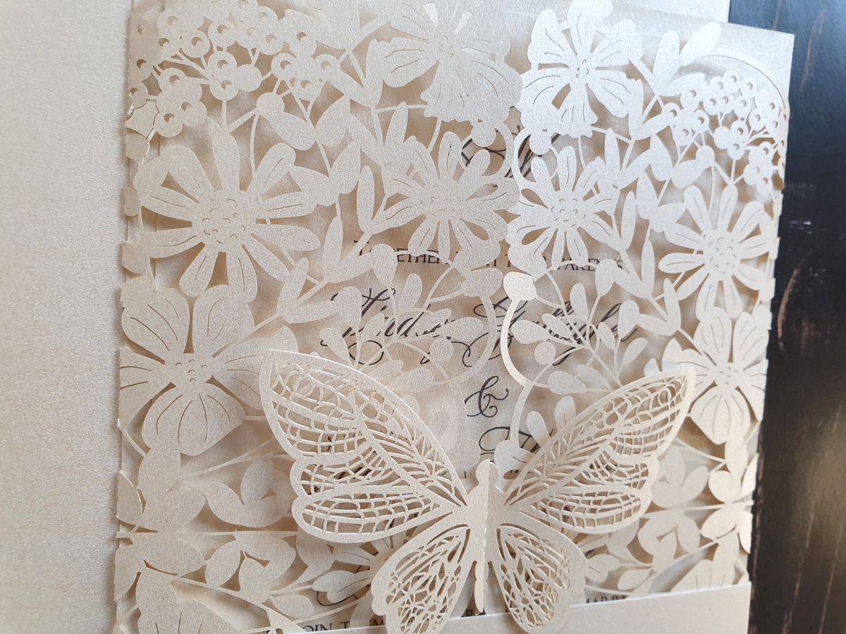 gatefold butterfly wedding invitation