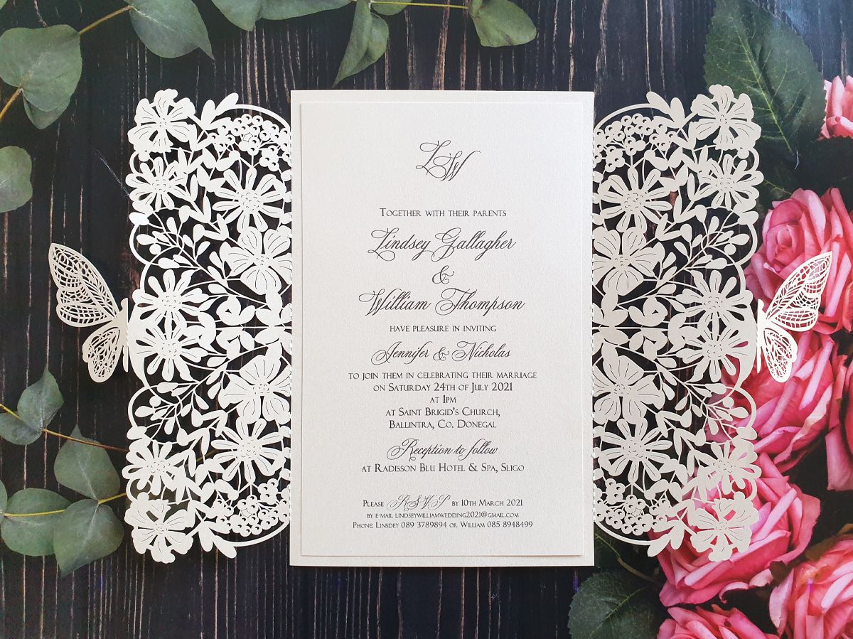 gatefold butterfly wedding invitation