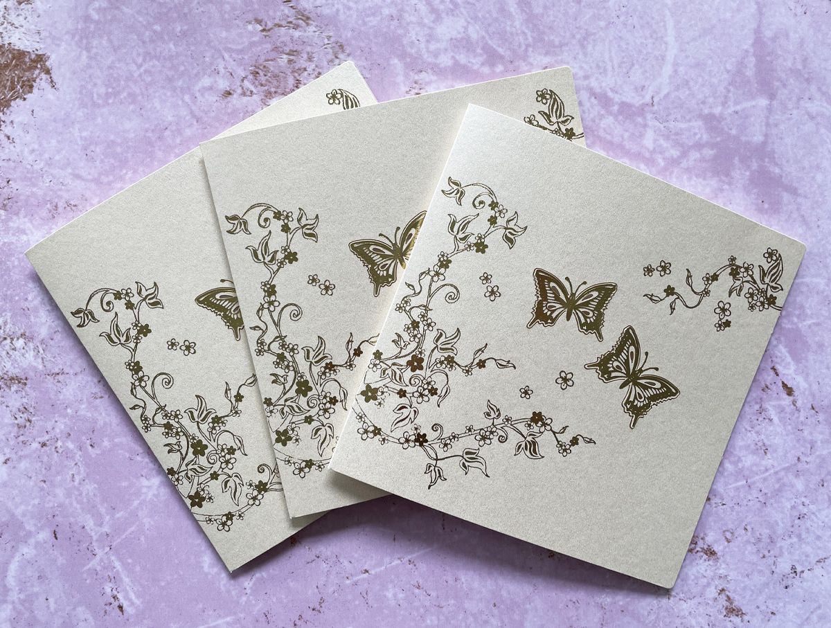 gold foil butterflies wedding invitation