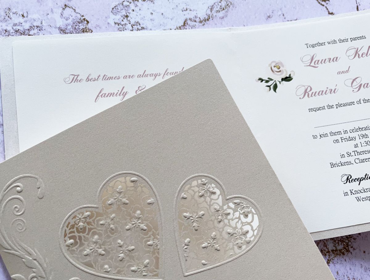 laser cut hearts wedding invitation
