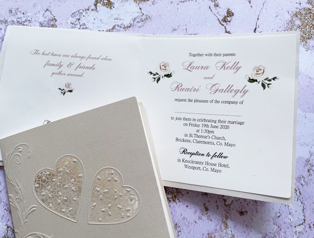 laser cut hearts wedding invitation