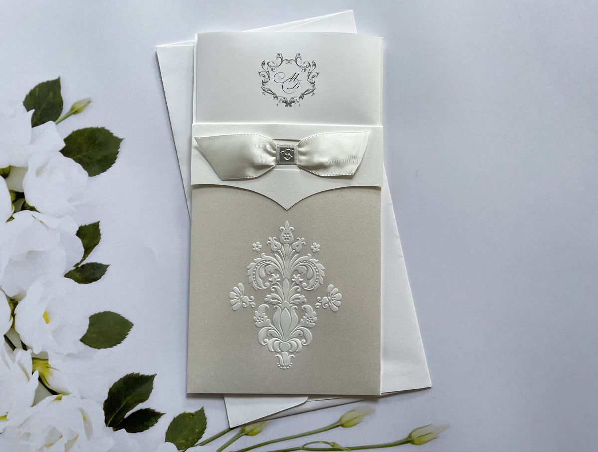 luxurious white wedding invitation