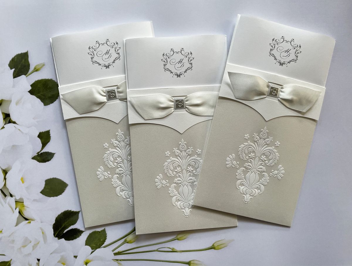 luxurious white wedding invitation