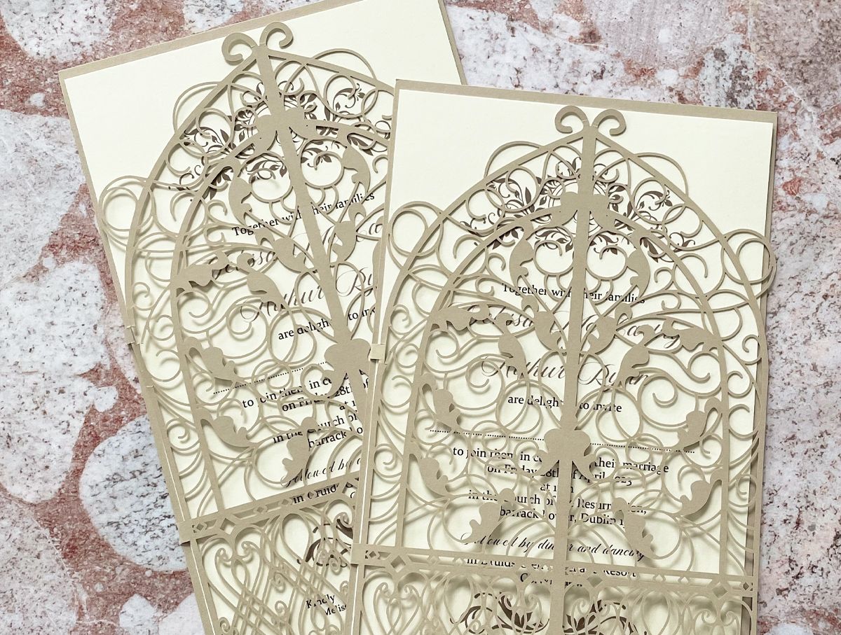 ornate gate fold wedding invitation