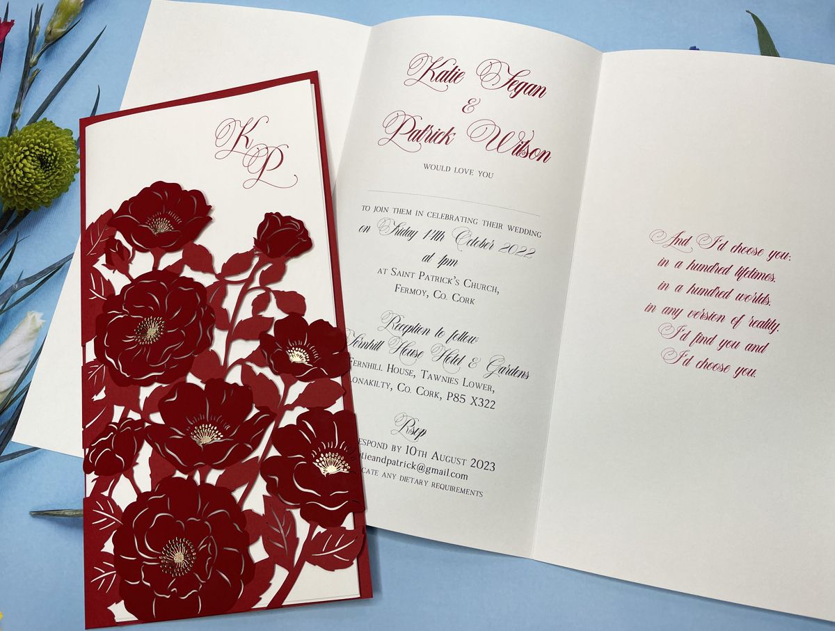 red rose garden wedding invitation