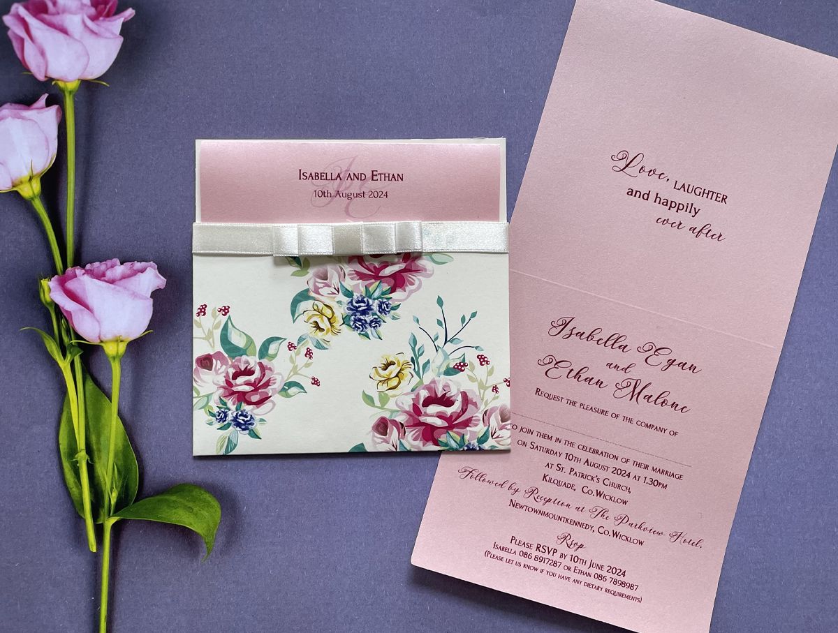 rose bouquet wedding invitation