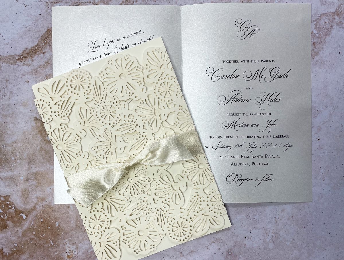 ivory laser cut wedding invitation