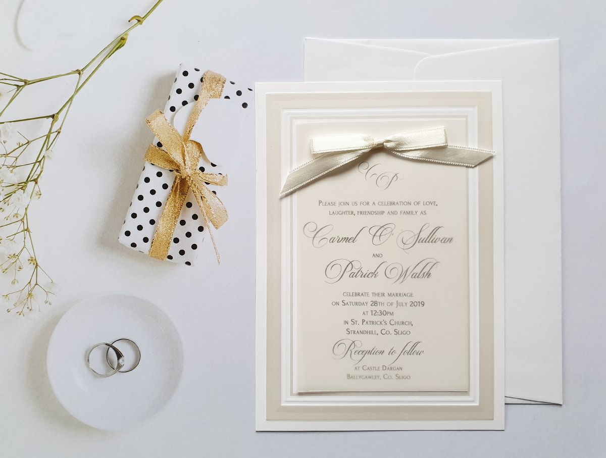 vellum white wedding invitation