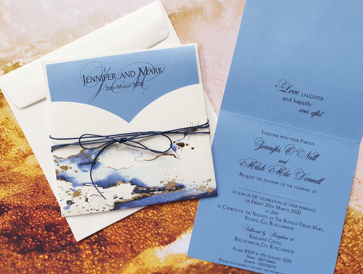 watercolour gold foil wedding invitation