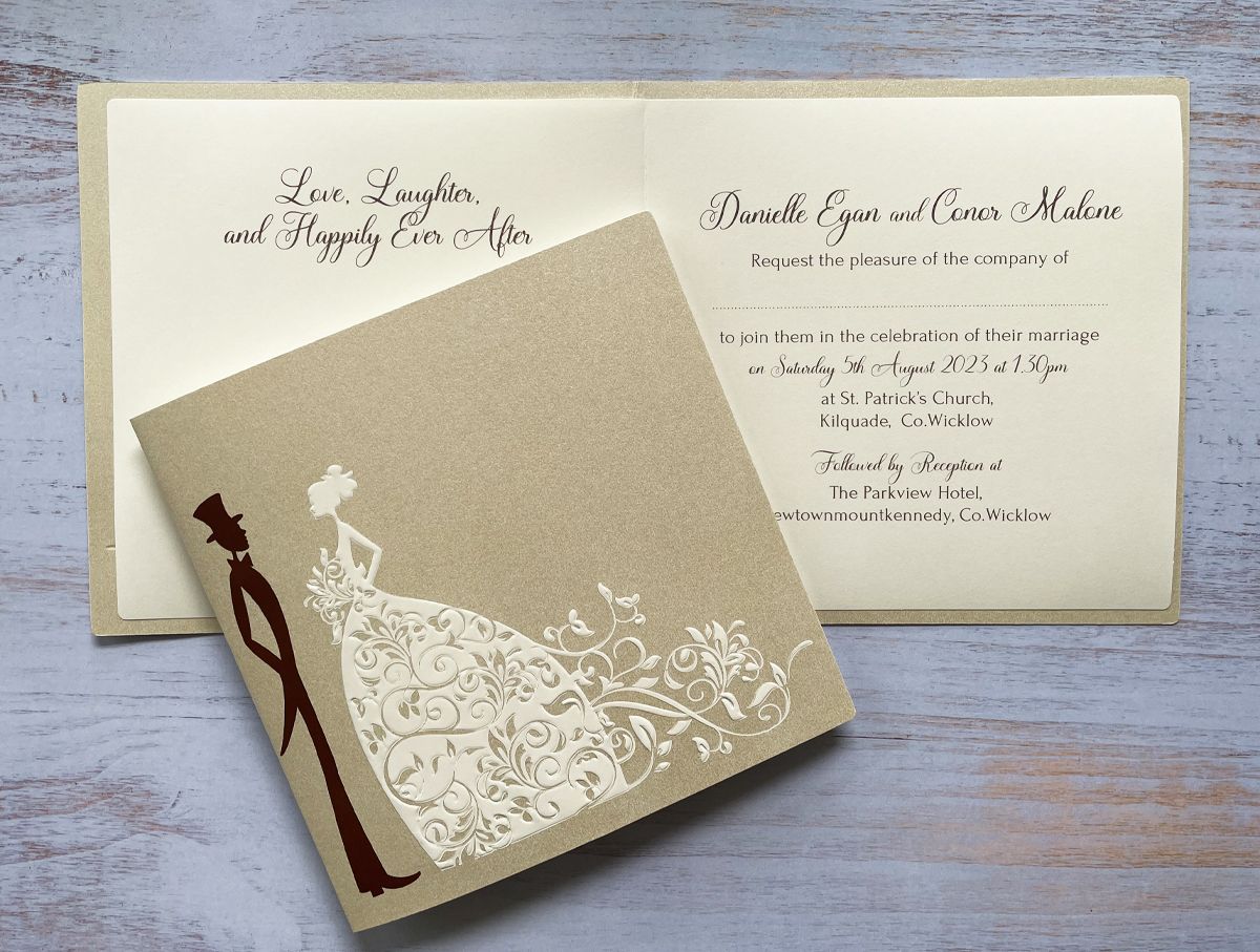 chic bride and groom wedding invitation