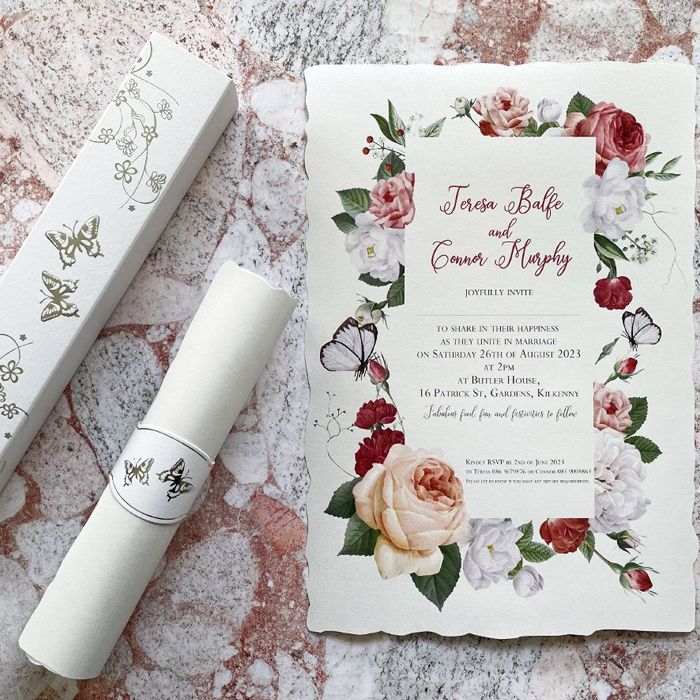Floral Box and Scroll Invitations