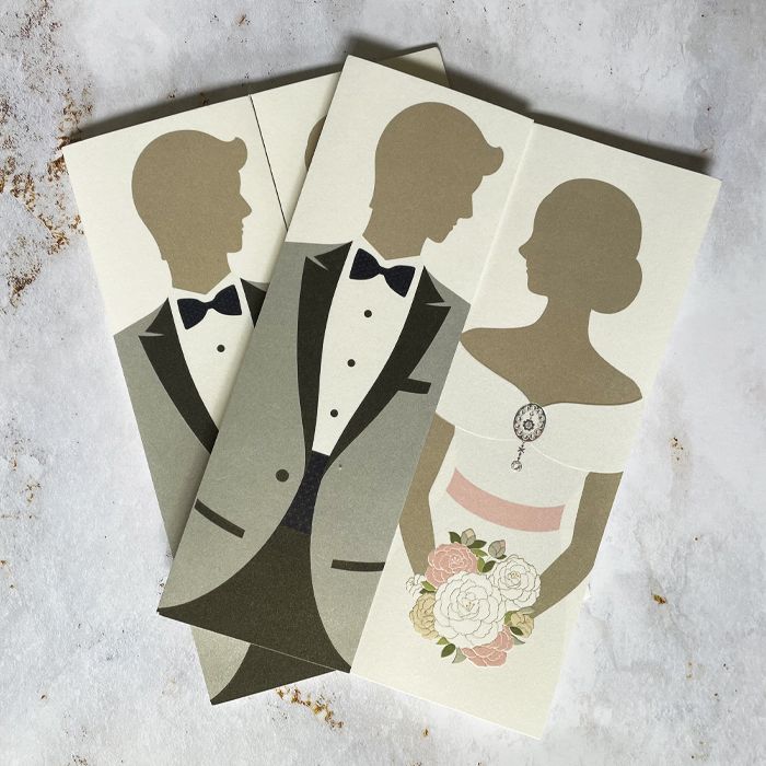Elegant bride and groom wedding invitations