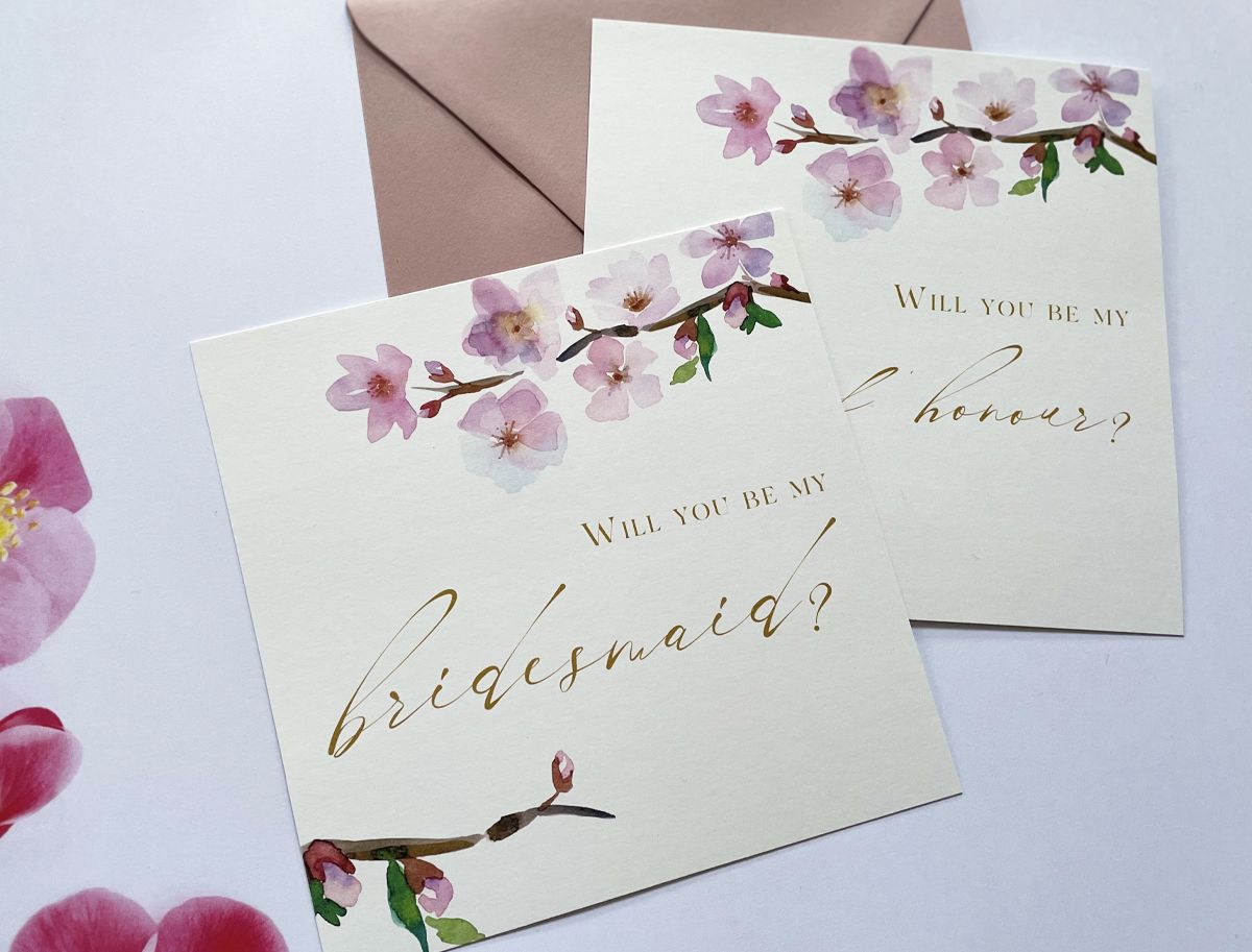 cherry blossoms wedding proposal cards