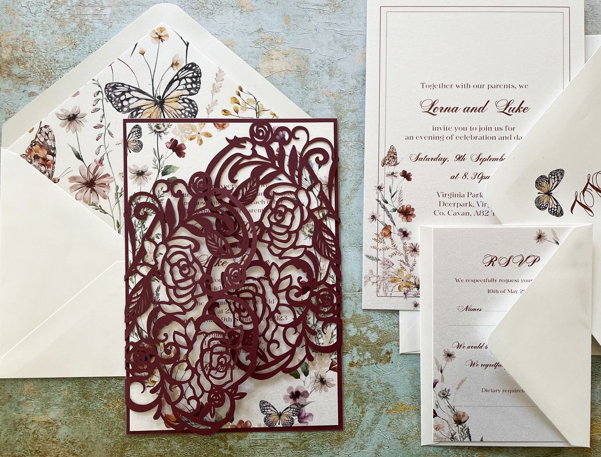 elegant burgundy red wedding invitation