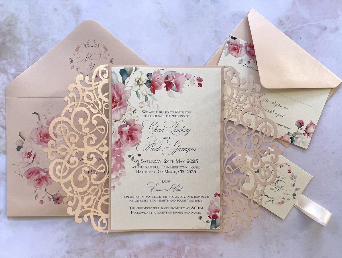 glamour blush pink wedding invitation