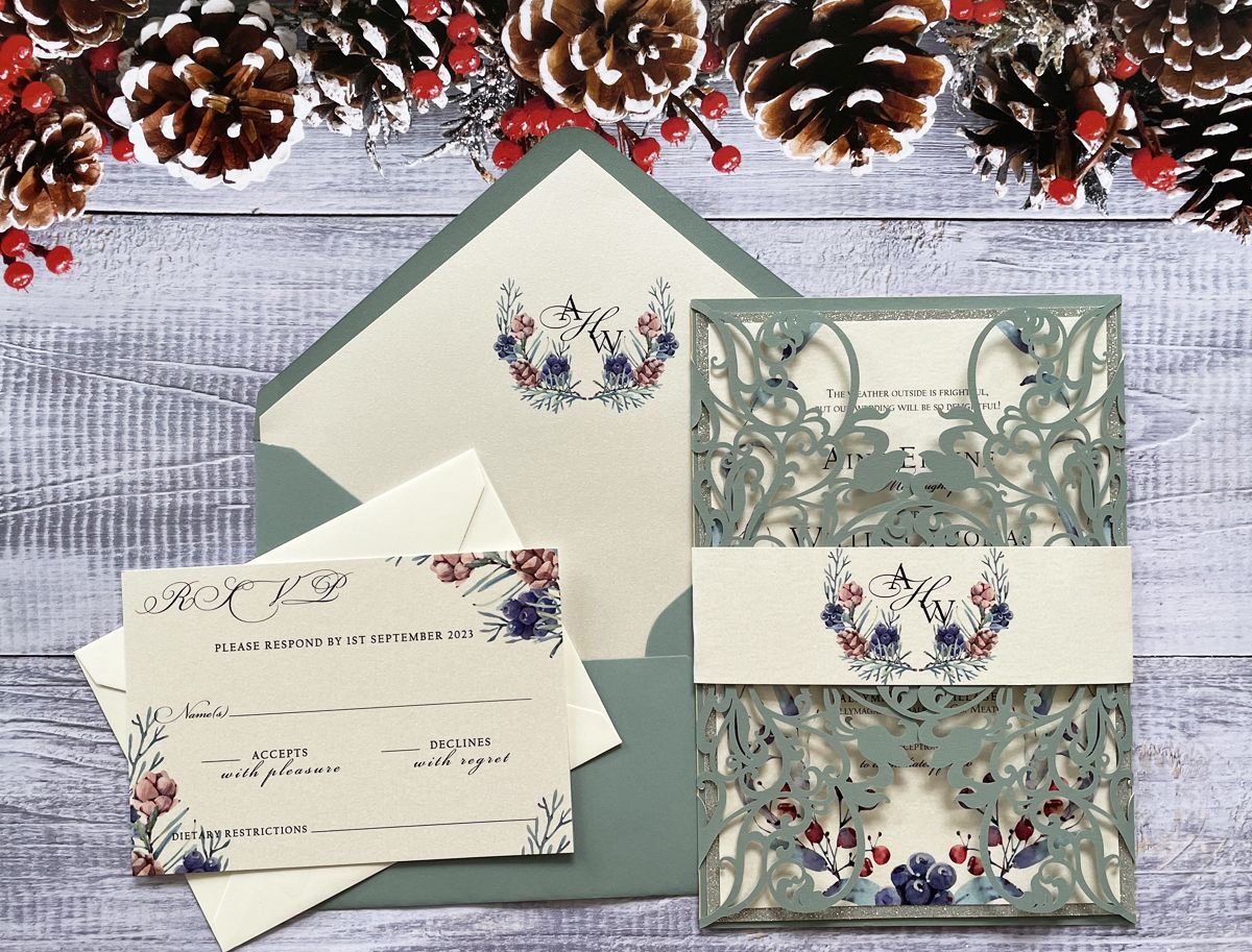 pine berry wedding invitation