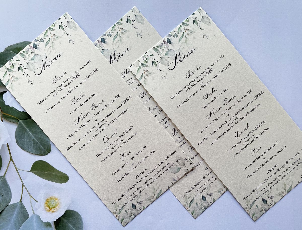 elegant foliage wedding menu