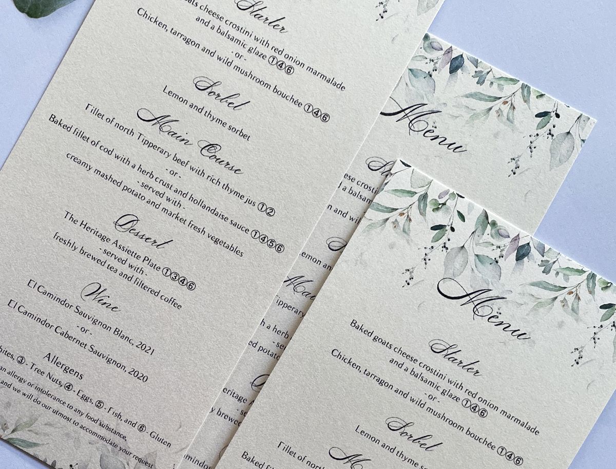 elegant foliage wedding menu