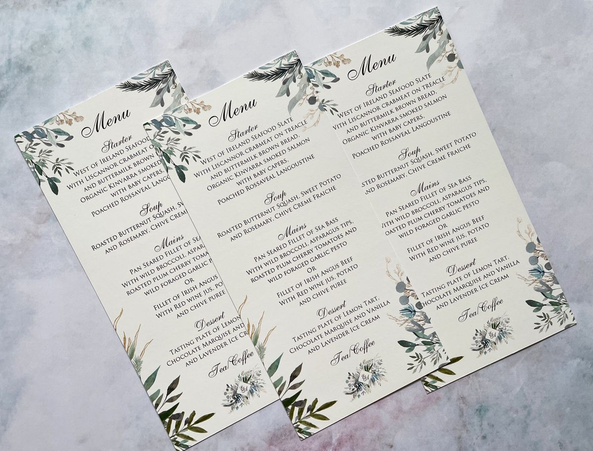 elegant greenery wedding menu