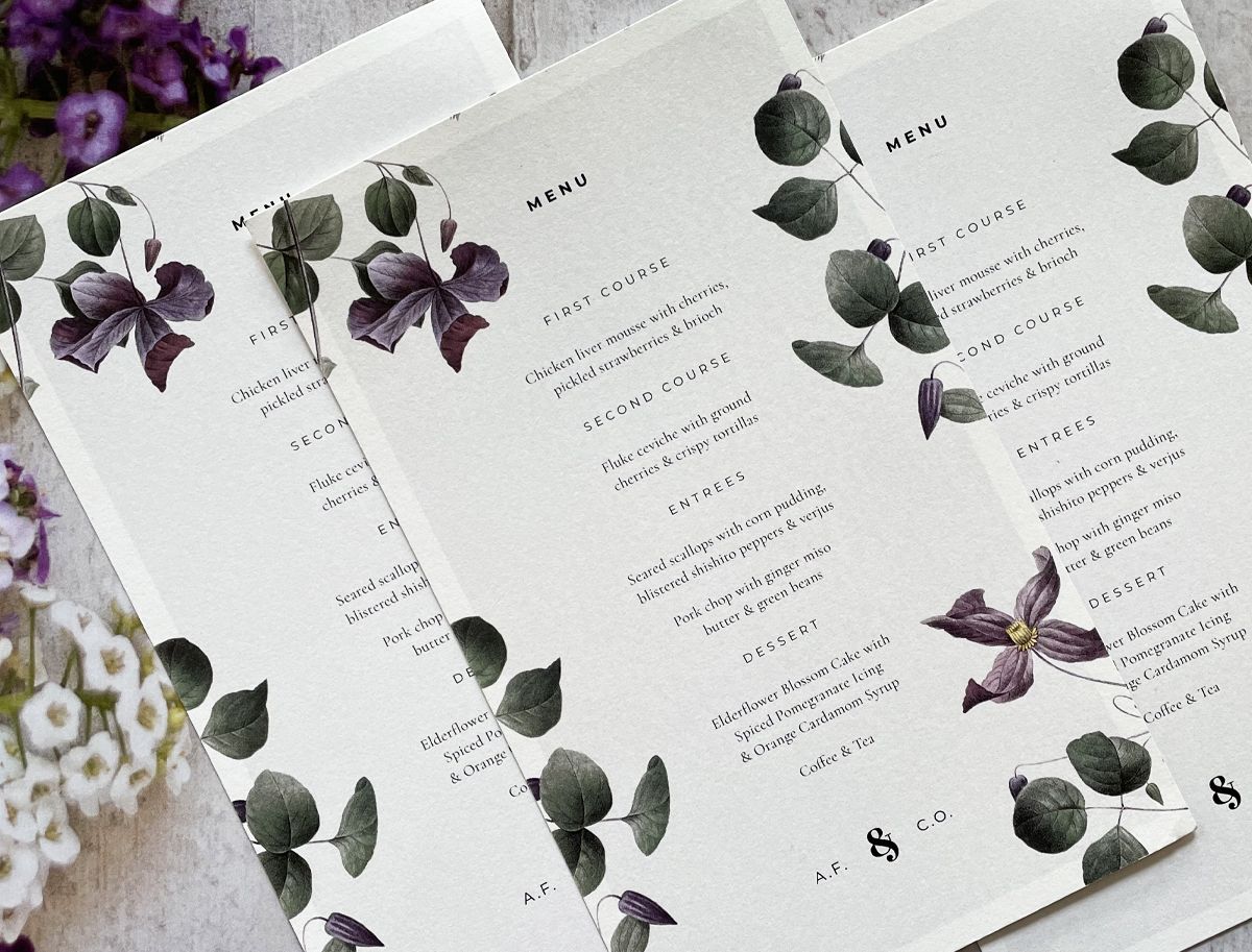 violets wedding menu