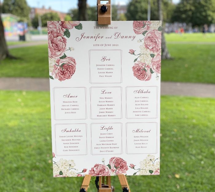 Wedding Welcome Sign with pink flowers